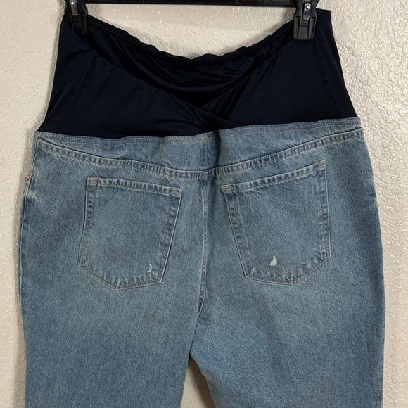 Isabel Vintage Maternity Distressed Blue Denim Capri Jeans with Panel,Size 16. - Picture 6 of 14